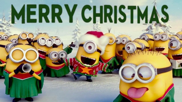 Uśmiechnięte minionki śpiewają kolędy